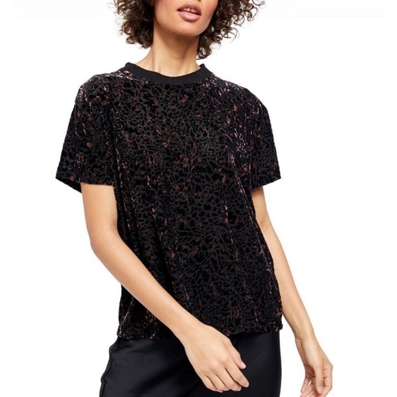 NEW Free People Teddy Cheetah Combo Velvet Short Sleeve Shirt S - Picture 2 of 10